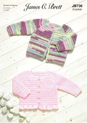 James C Brett JB736 Baby Cardigans - Crochet -  Double Knitting