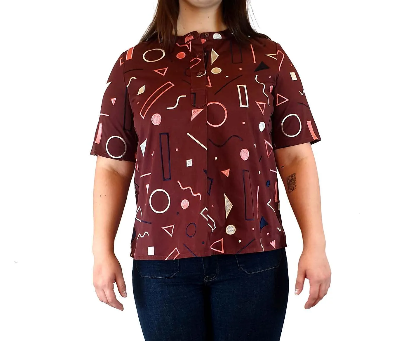 Jericho Road deep red top with cute embroidery detail size 14