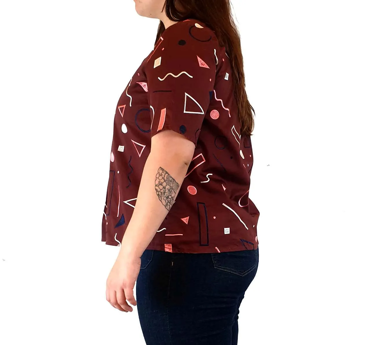 Jericho Road deep red top with cute embroidery detail size 14