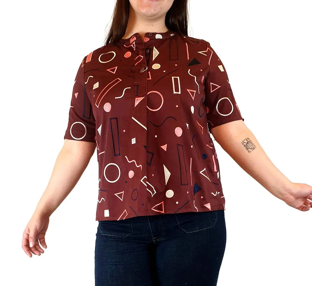 Jericho Road deep red top with cute embroidery detail size 14