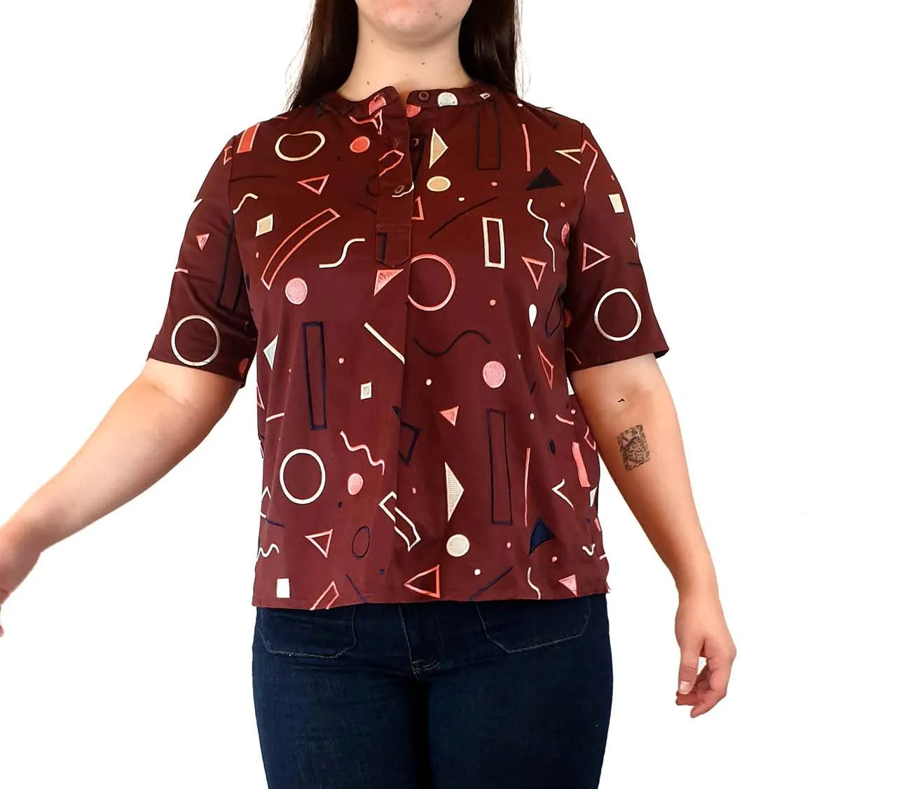 Jericho Road deep red top with cute embroidery detail size 14
