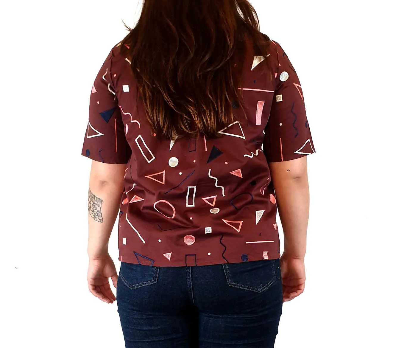 Jericho Road deep red top with cute embroidery detail size 14