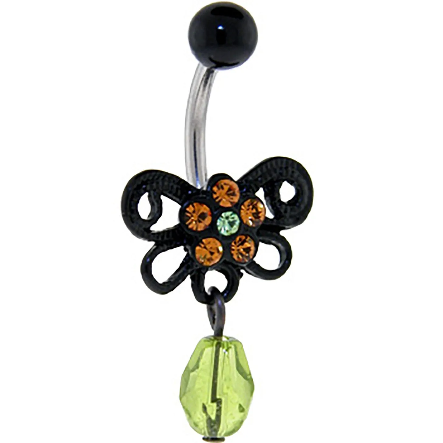 Jet Black BUTTERFLY Gem Dangle Belly Ring