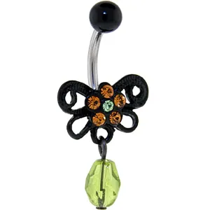 Jet Black BUTTERFLY Gem Dangle Belly Ring
