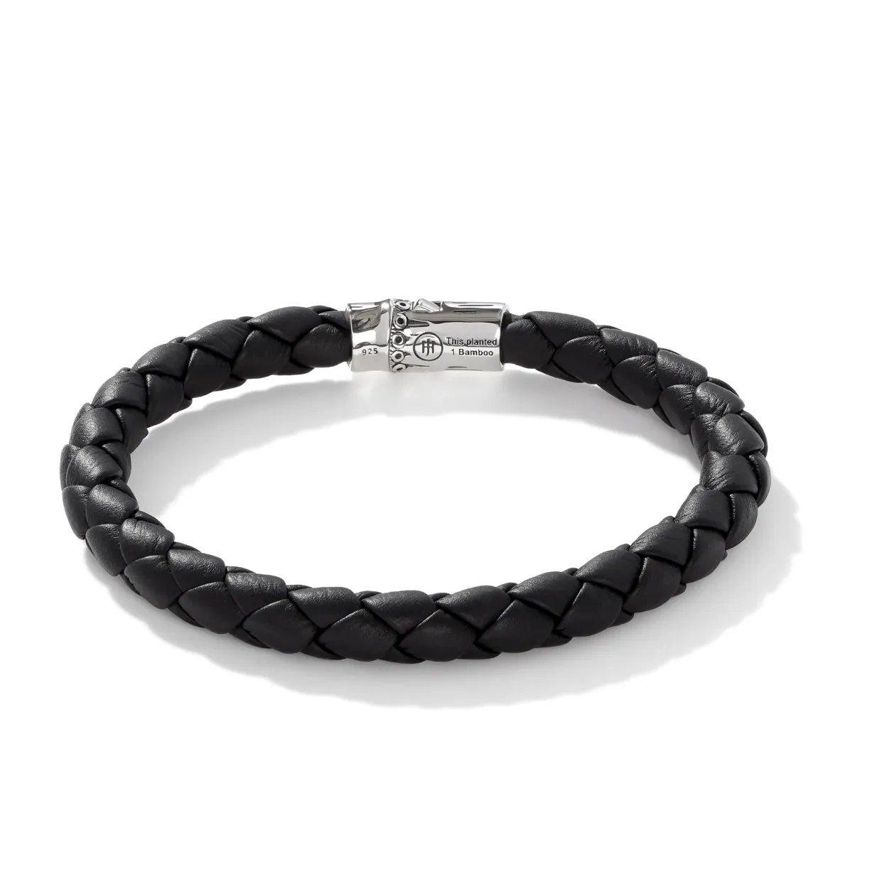 John Hardy Leather Silver Bamboo Station Bracelet
