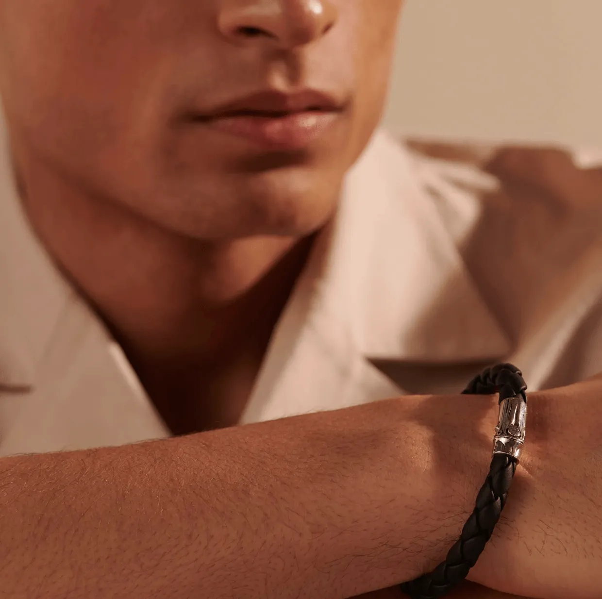 John Hardy Leather Silver Bamboo Station Bracelet