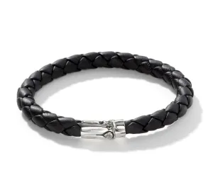 John Hardy Leather Silver Bamboo Station Bracelet