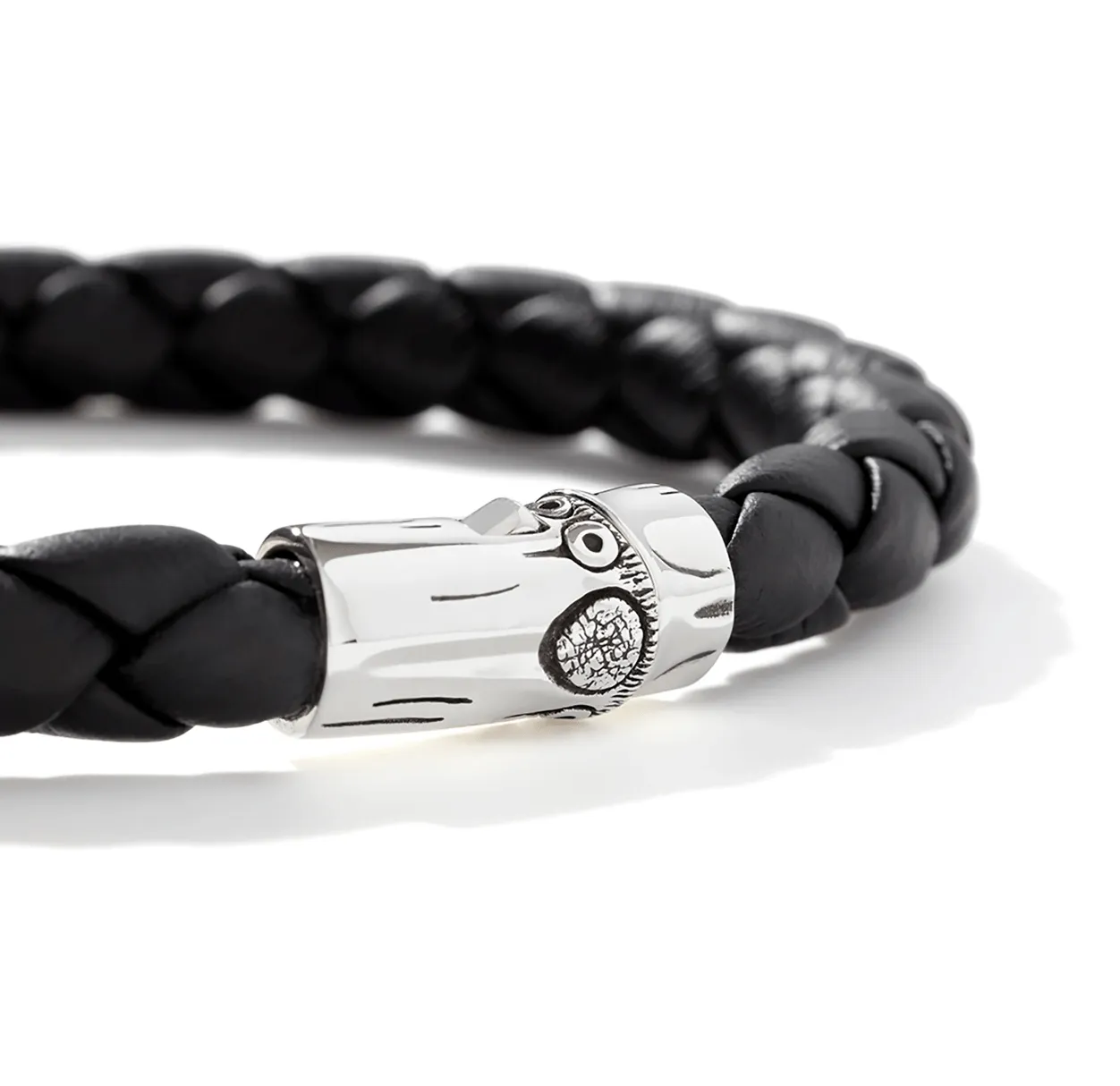 John Hardy Leather Silver Bamboo Station Bracelet