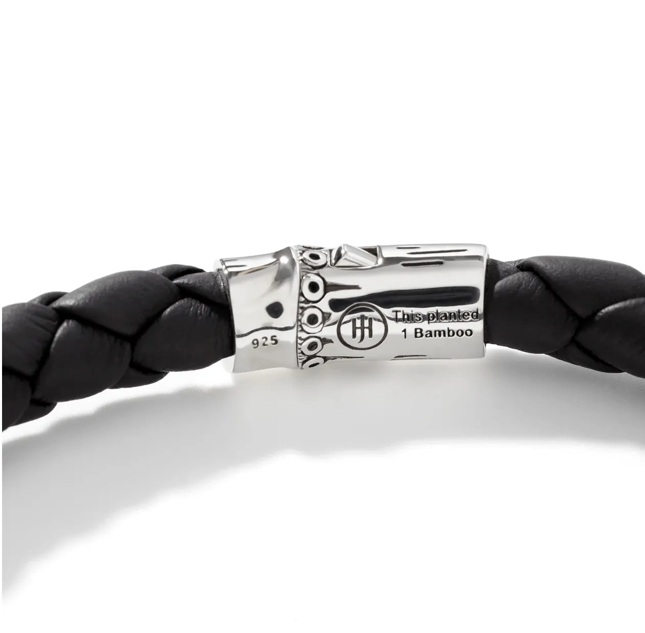 John Hardy Leather Silver Bamboo Station Bracelet