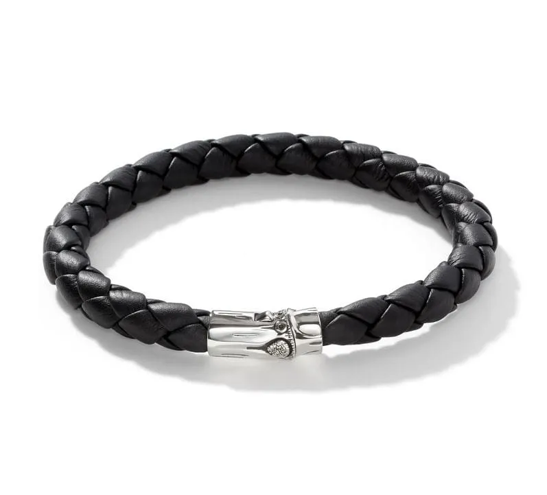 John Hardy Leather Silver Bamboo Station Bracelet