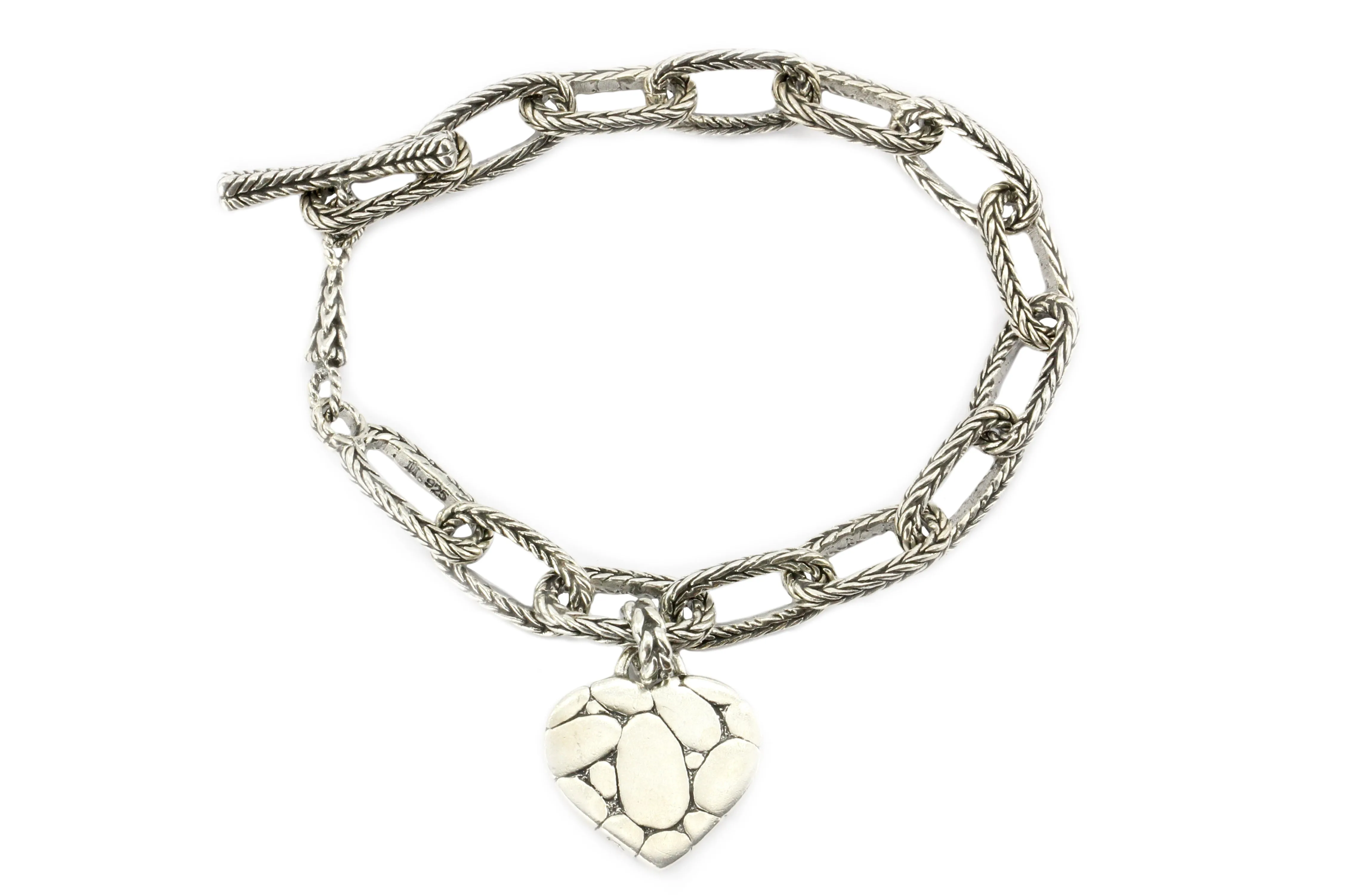 John Hardy Sterling Silver Heart Charm Bracelet