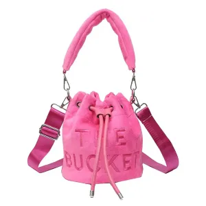 JQAliMOVV Bucket Bags for Women Mini Bucket Bag Purses Soft Plush Crossbody Bucket Bags Drawstring Handbags Hobo Bag (Rose Red)