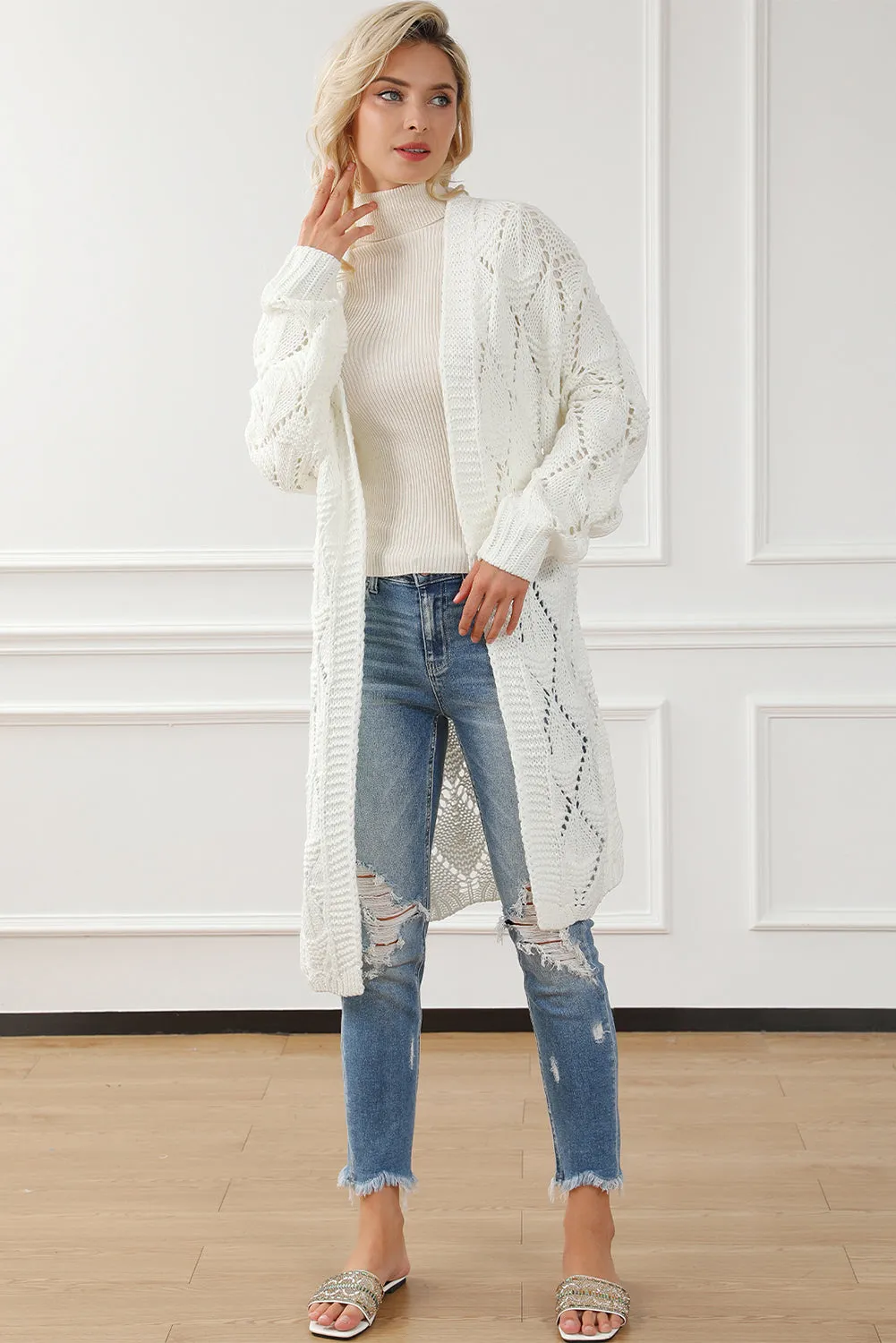 KaleaBoutique Rhombus Hollowed Knit Open Front Cardigan