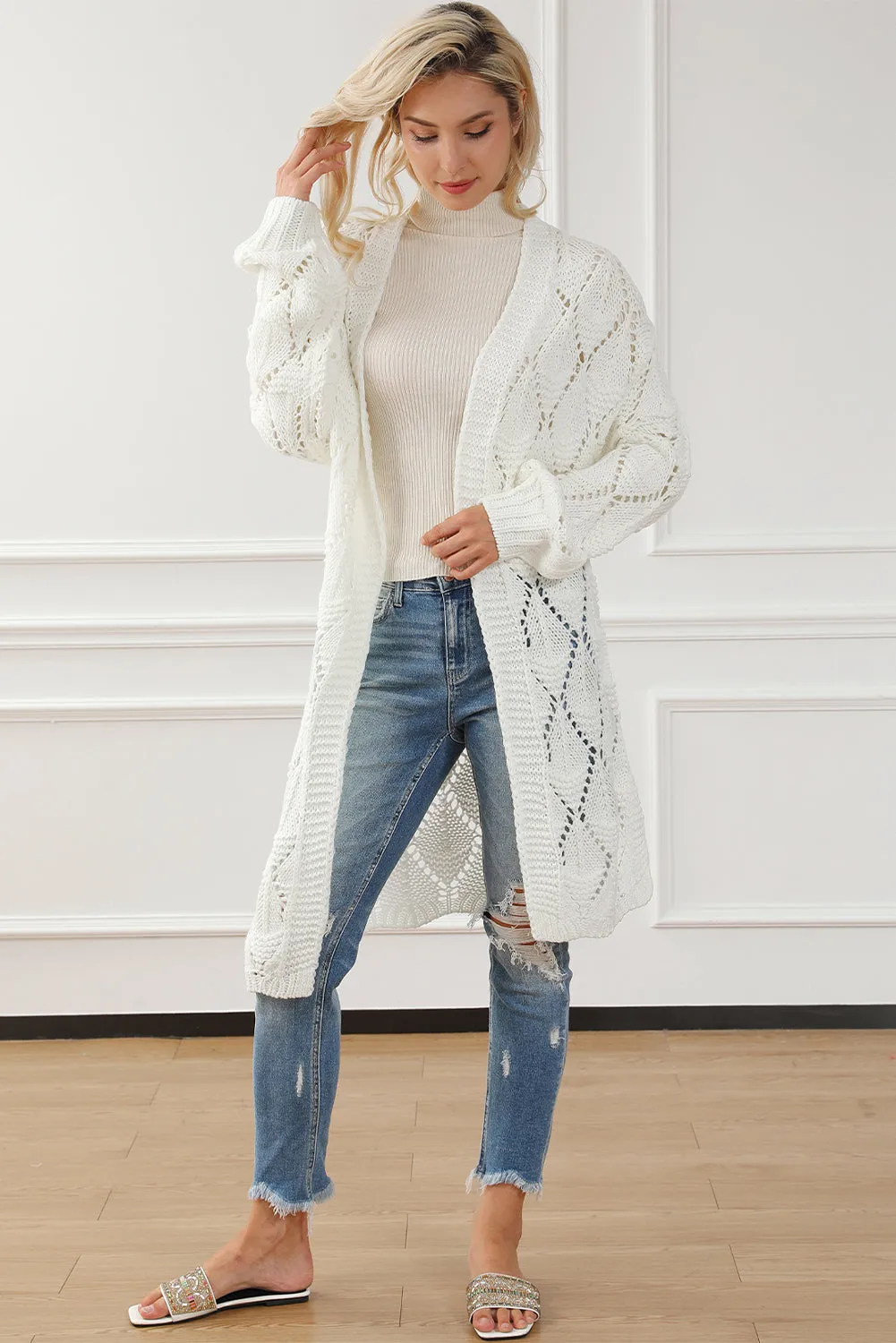 KaleaBoutique Rhombus Hollowed Knit Open Front Cardigan