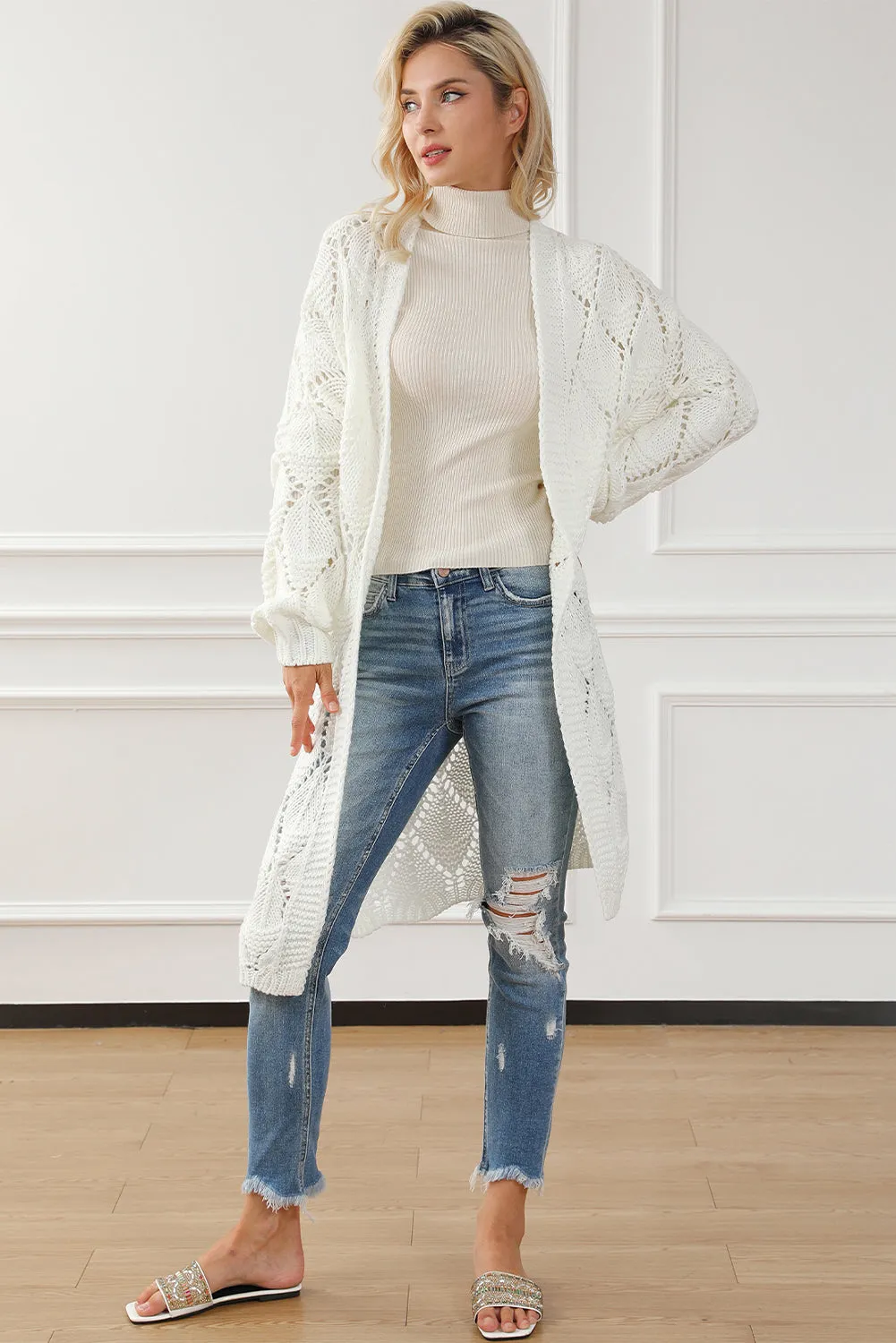 KaleaBoutique Rhombus Hollowed Knit Open Front Cardigan