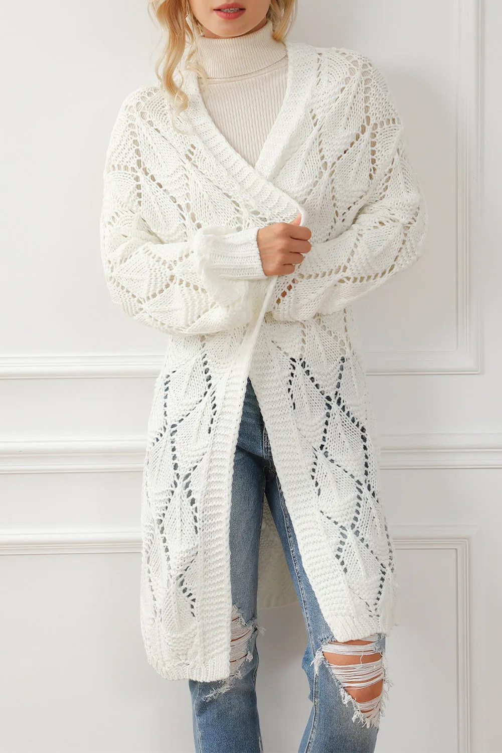 KaleaBoutique Rhombus Hollowed Knit Open Front Cardigan