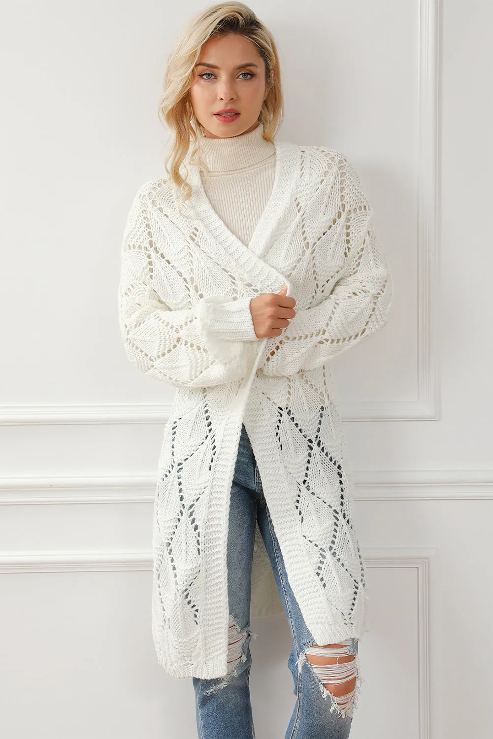 KaleaBoutique Rhombus Hollowed Knit Open Front Cardigan