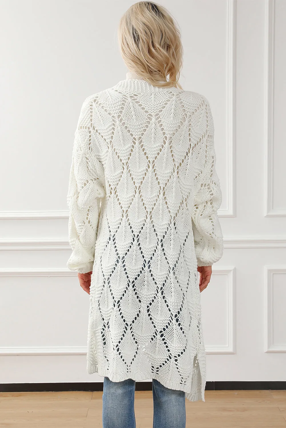 KaleaBoutique Rhombus Hollowed Knit Open Front Cardigan