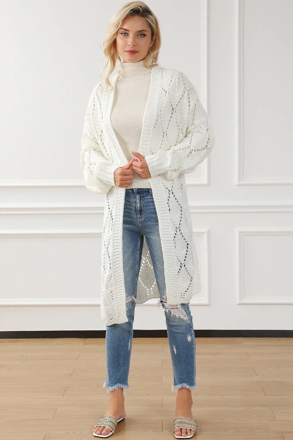 KaleaBoutique Rhombus Hollowed Knit Open Front Cardigan