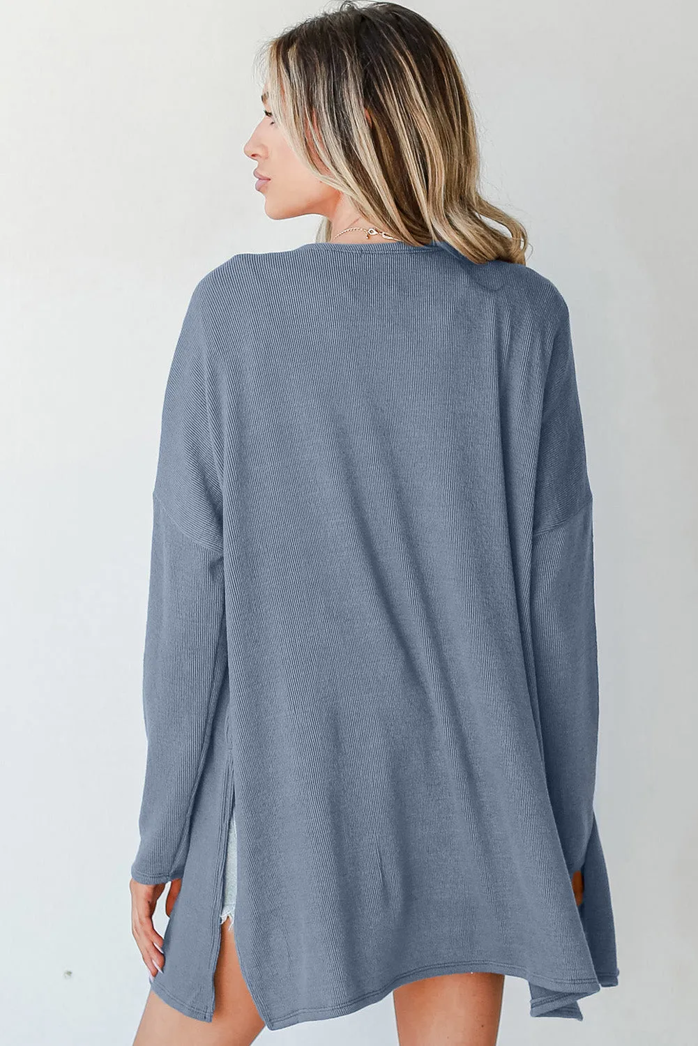 KaleaBoutique Solid Color Rib Knit Open Front Tunic Cardigan