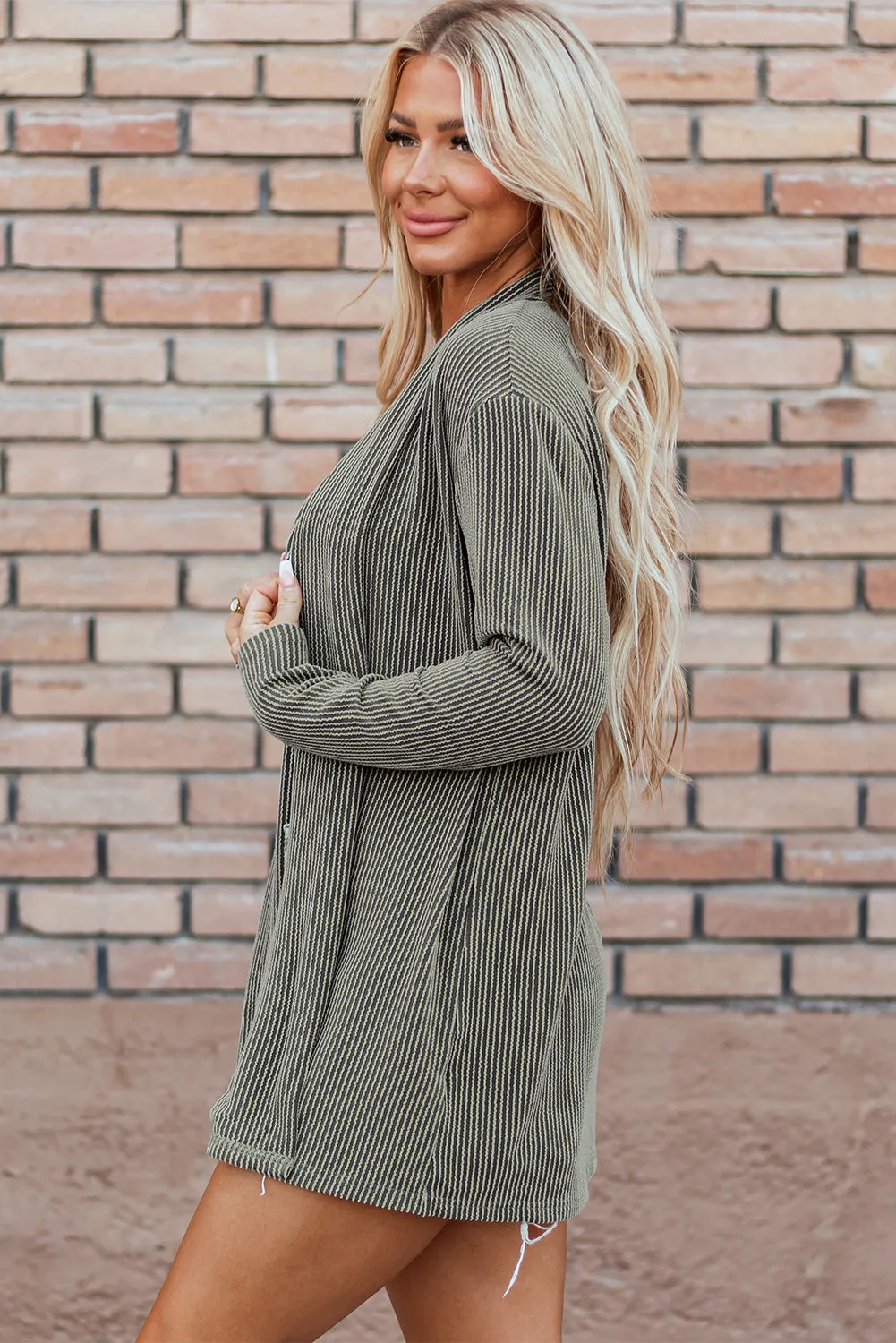 KaleaBoutique Stylish Beautiful Corded Open Front Knit Cardigan