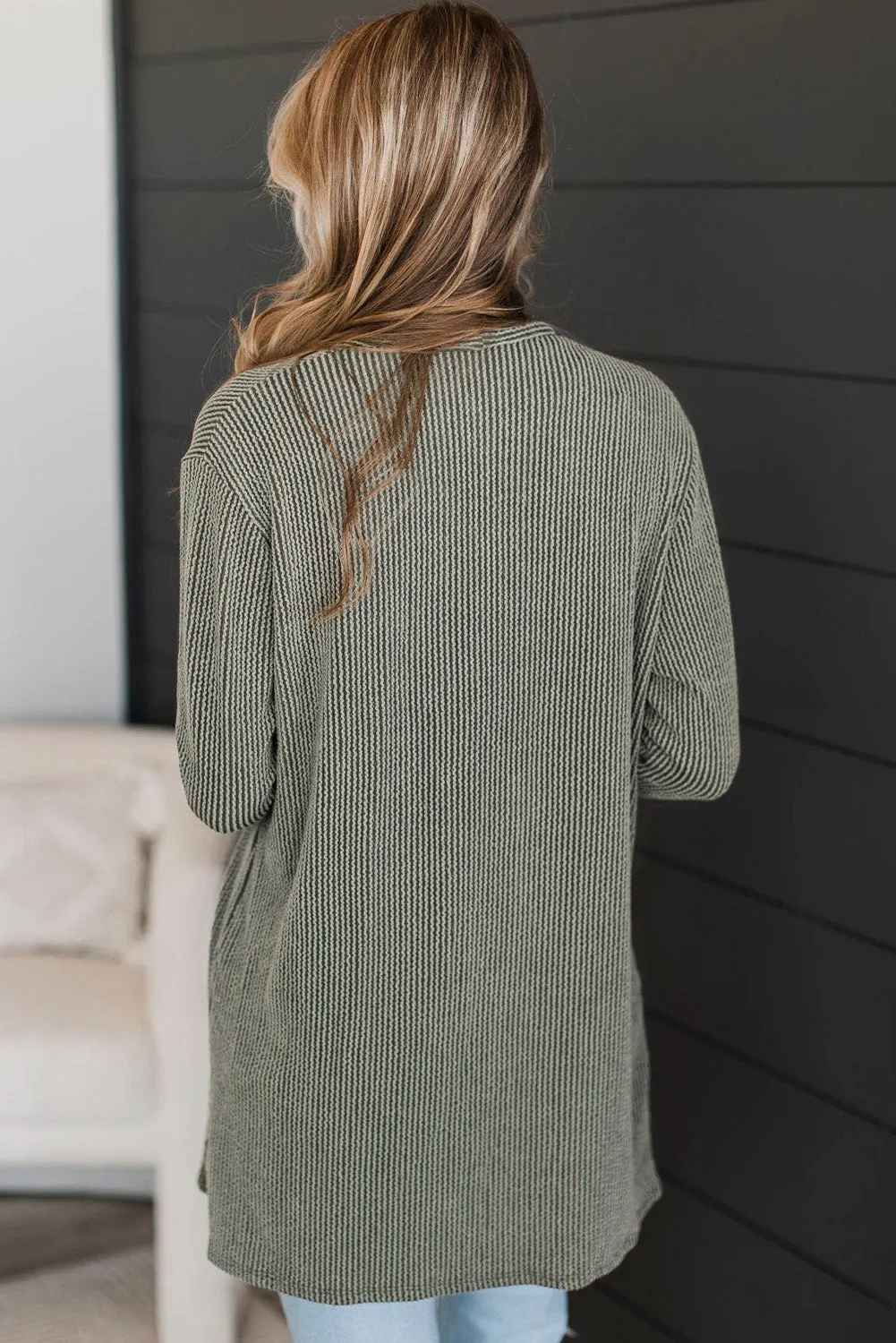KaleaBoutique Stylish Beautiful Corded Open Front Knit Cardigan