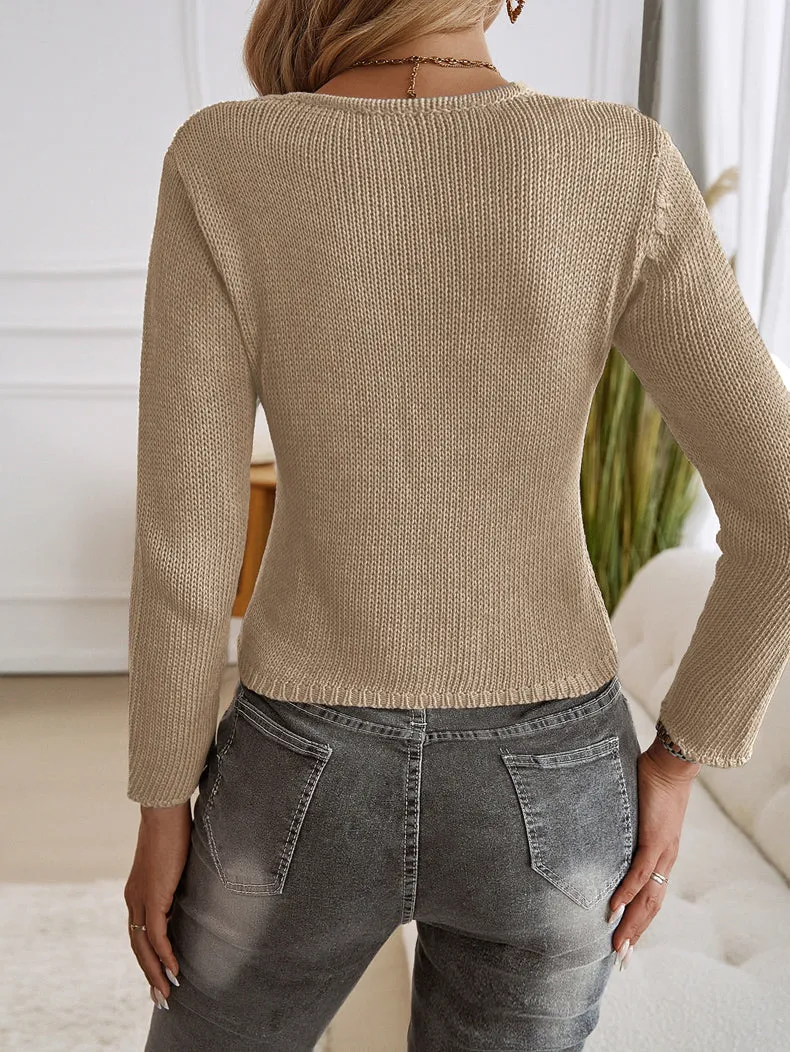 Khaki Front Open Knit Top