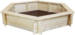 Kids Extra Large Hexaganol Eco FSC Nordic Spruce Wooden Sandpit with Base Liner and Optional Waterproof Cover | 1.37 x 1.19m