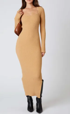 Knit Long Sleeve Square Neck Midi Dress