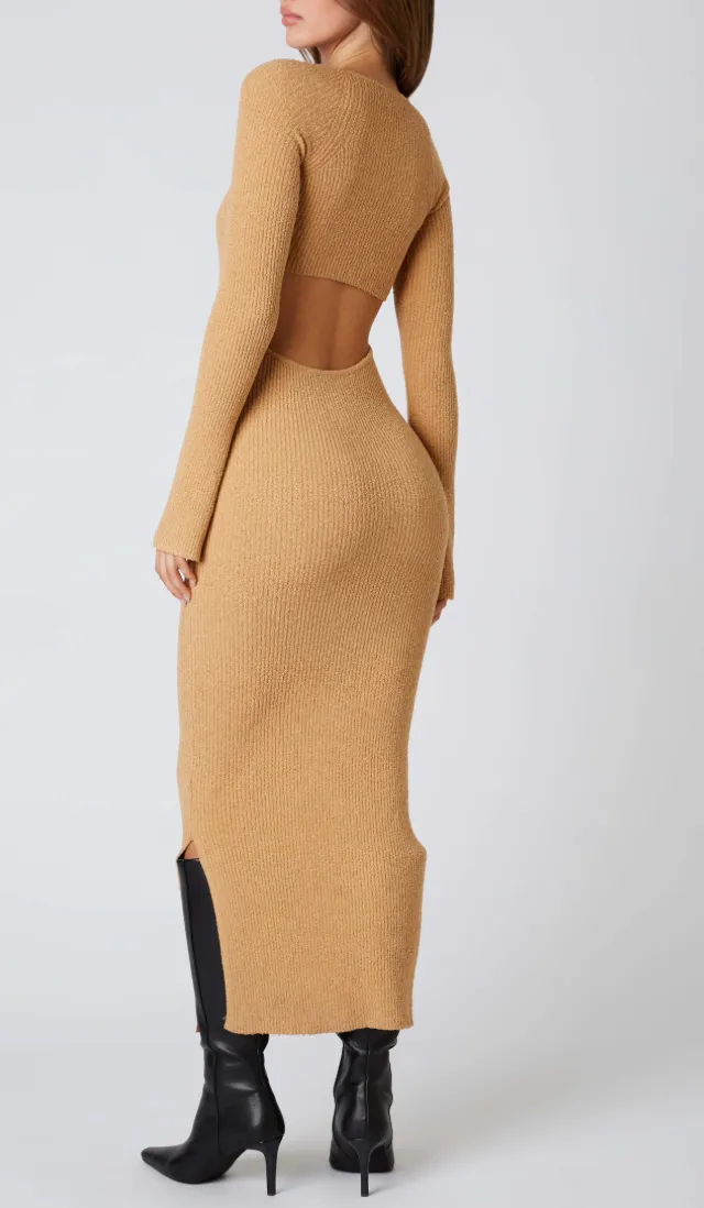 Knit Long Sleeve Square Neck Midi Dress