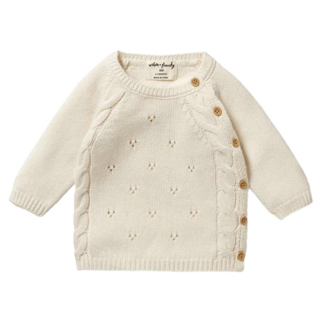 Knitted Pointelle Kimono Cardigan - Ecru