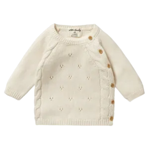 Knitted Pointelle Kimono Cardigan - Ecru