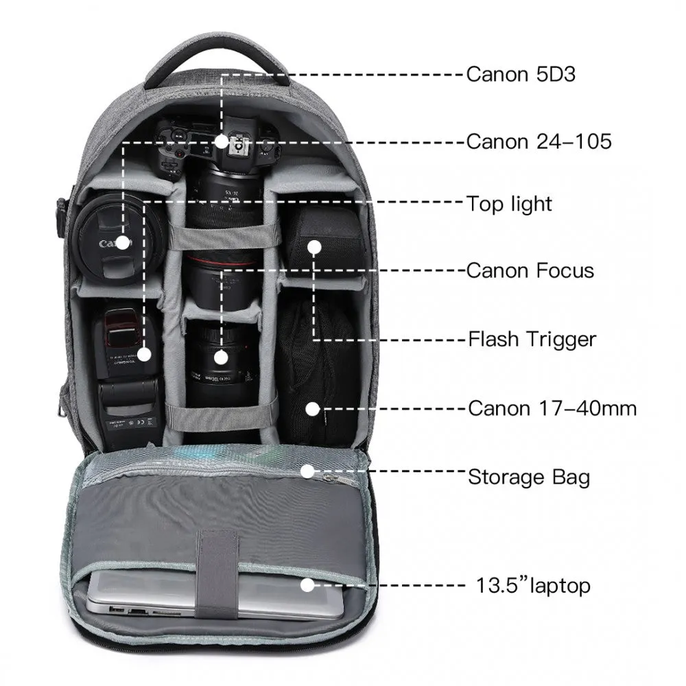 Kono Water Resistant Shockproof DSLR Camera Backpack - Grey