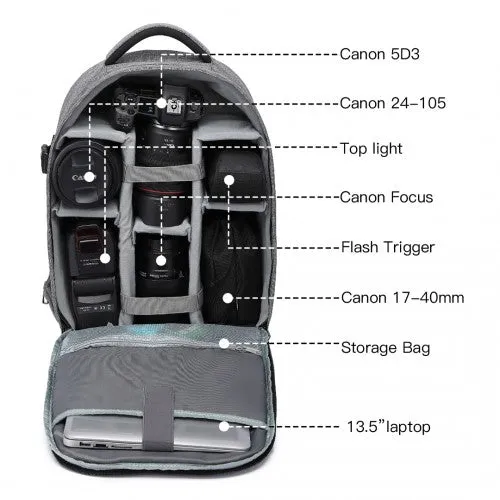 Kono Water Resistant Shockproof DSLR Camera Backpack - Grey