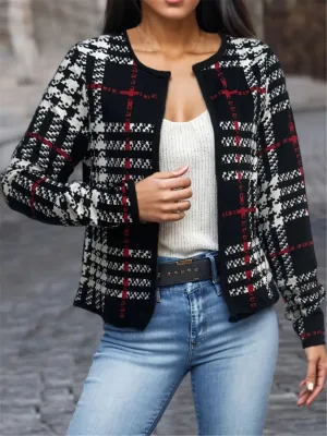 Kristi Plaid Print Open Front Long Sleeve Jacket