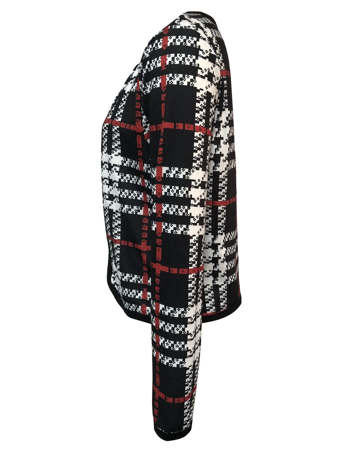 Kristi Plaid Print Open Front Long Sleeve Jacket