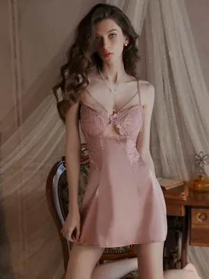 Lace Cutout Satin Bow Slip Dress