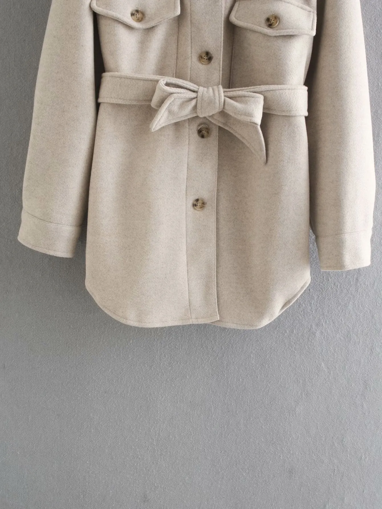 Lace-up Pile Collar Single-breasted Pocket Outerwear