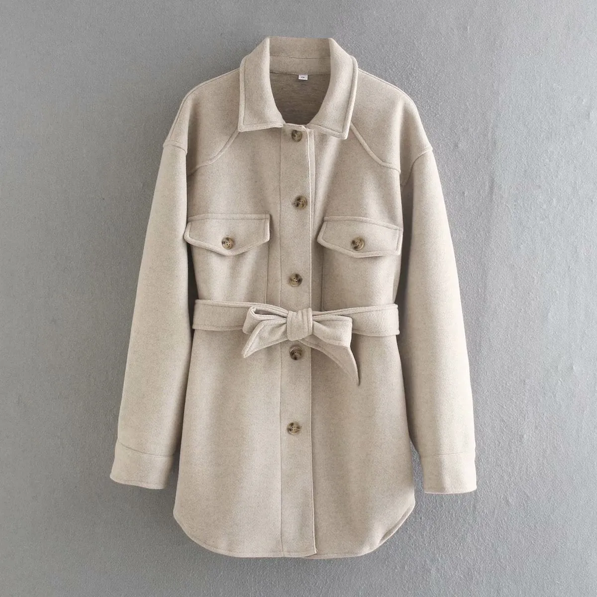 Lace-up Pile Collar Single-breasted Pocket Outerwear