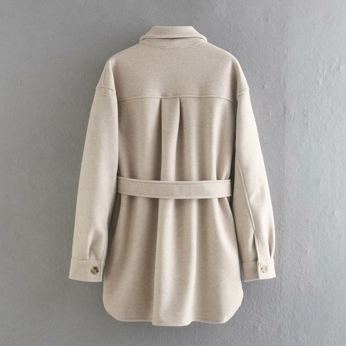 Lace-up Pile Collar Single-breasted Pocket Outerwear