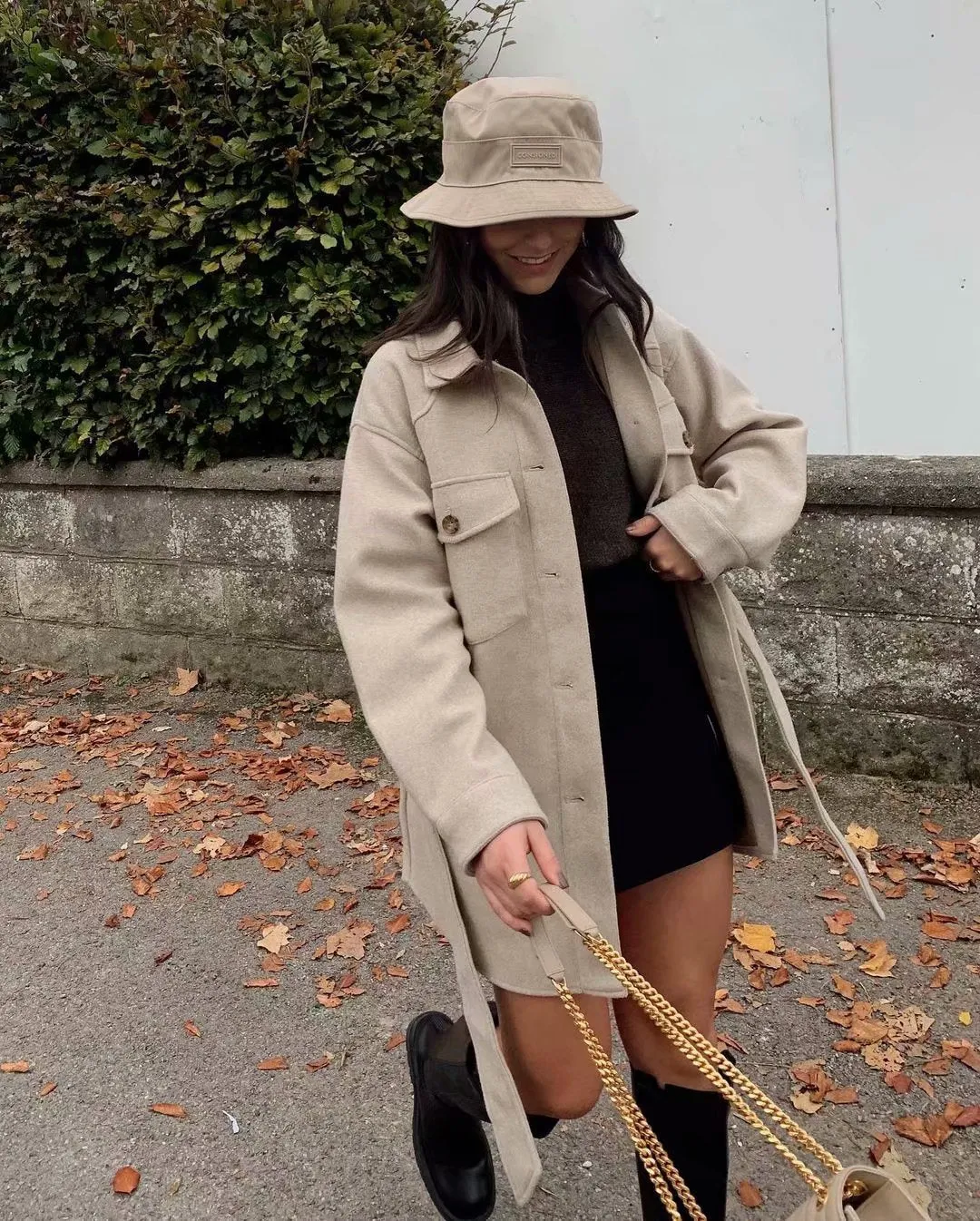Lace-up Pile Collar Single-breasted Pocket Outerwear