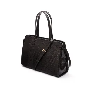 Ladies' Leather 15" Laptop Handbag - Black Croc-Effect