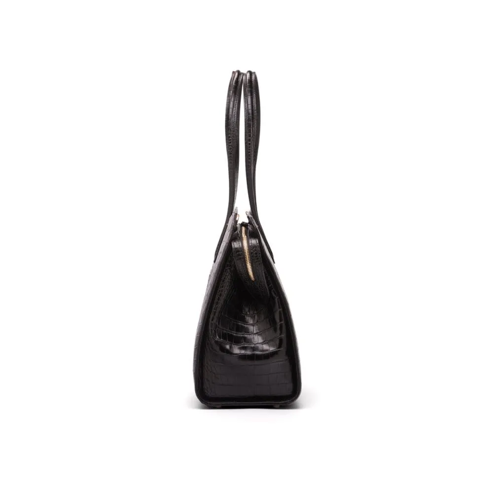Ladies' Leather 15" Laptop Handbag - Black Croc-Effect