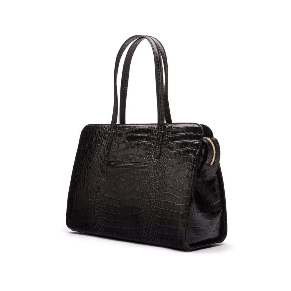 Ladies' Leather 15" Laptop Handbag - Black Croc-Effect