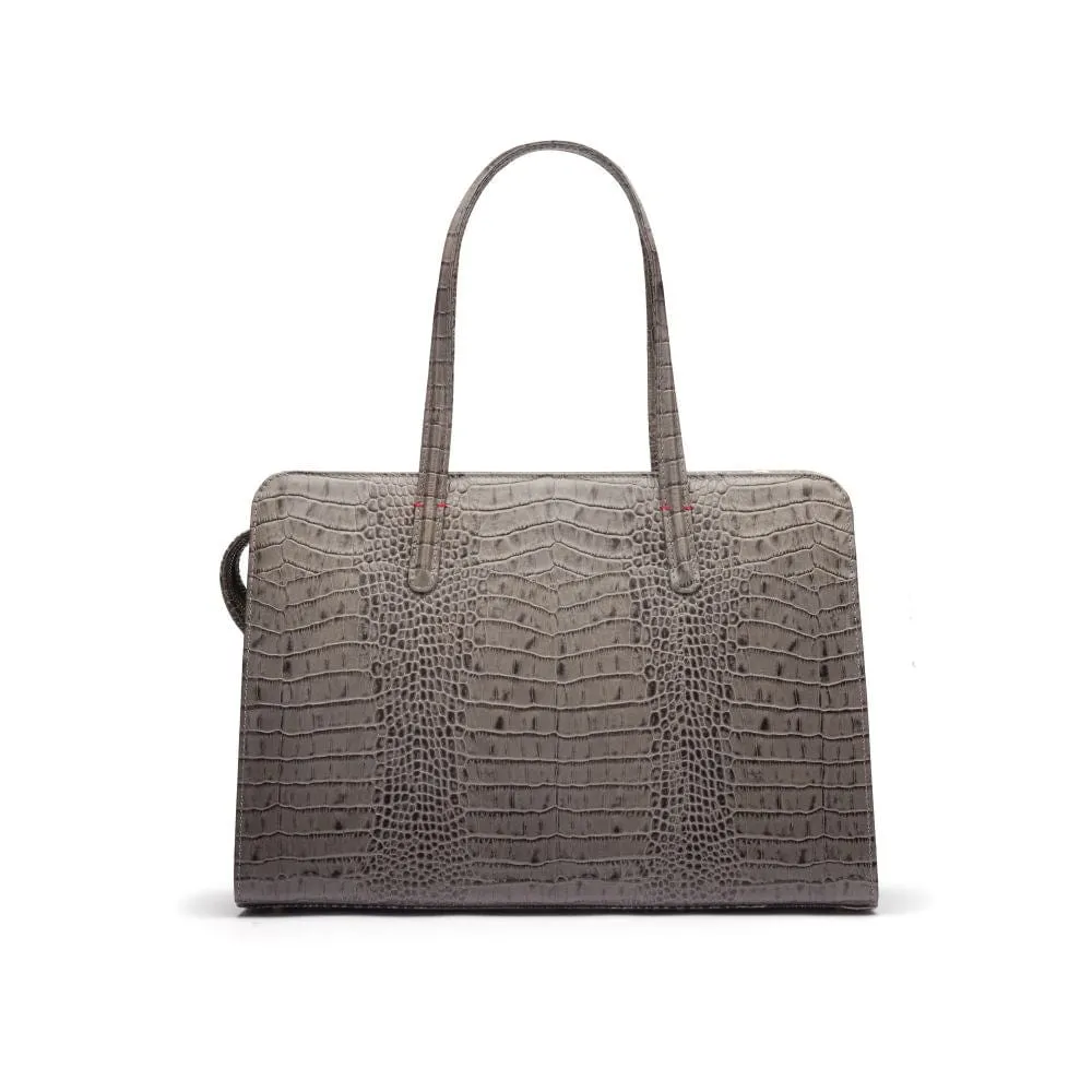 Ladies' Leather 15" Laptop Handbag - Grey Croc-Effect