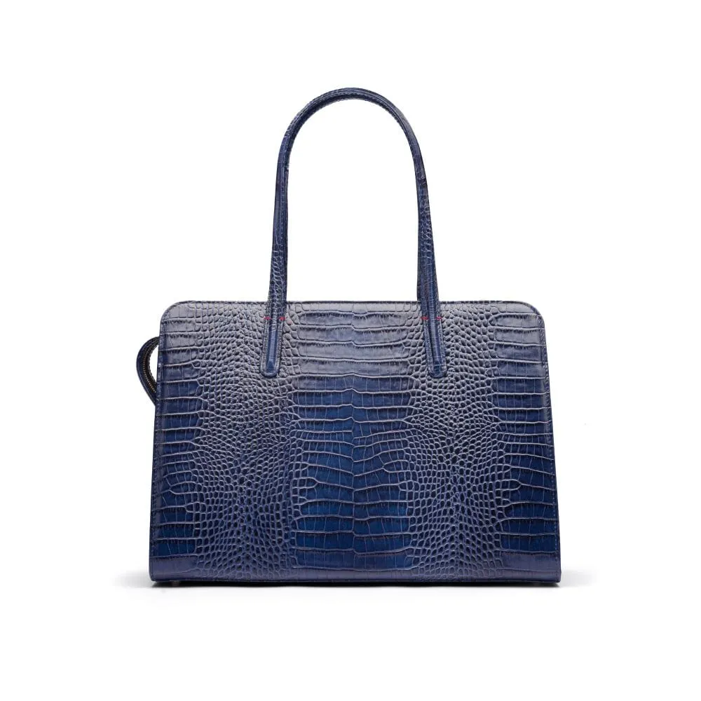 Ladies' Leather 15" Laptop Handbag - Navy Croc-Effect