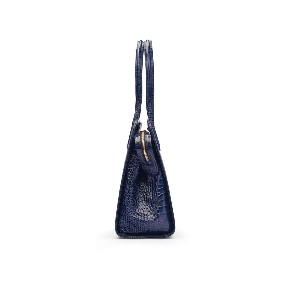 Ladies' Leather 15" Laptop Handbag - Navy Croc-Effect