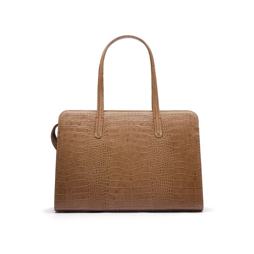 Ladies' Leather 15" Laptop Handbag - Taupe Croc-Effect