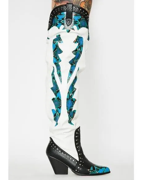 Lady Patchwork High Heel Boots Snakeskin
