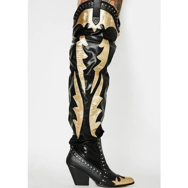 Lady Patchwork High Heel Boots Snakeskin